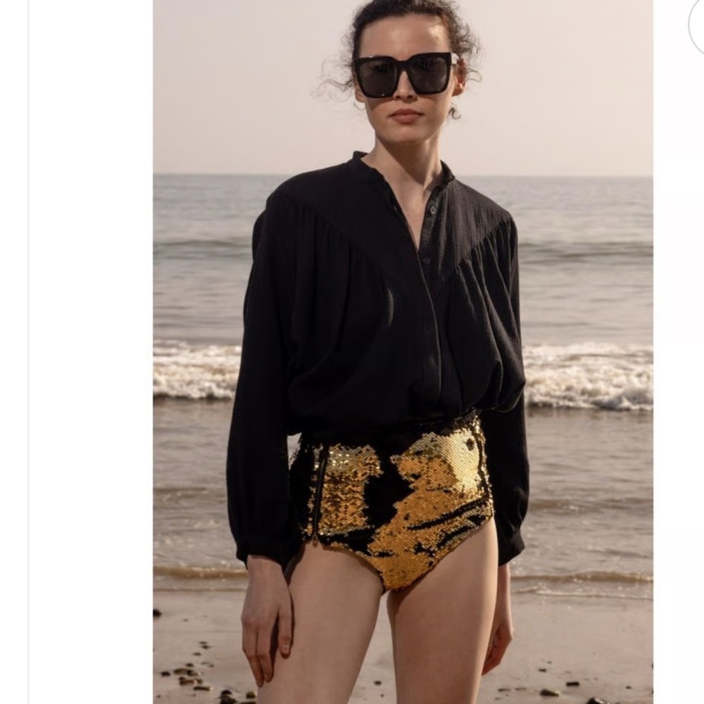 Designer Gold Sequin Festival Shorts XS